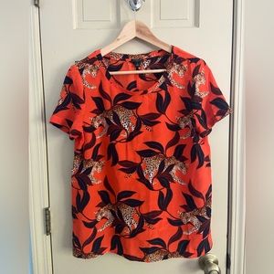 Orange Leopard Silk Blouse Ann Taylor